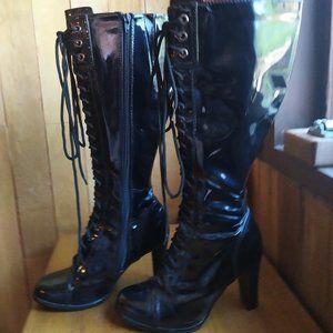 Patent Leather Lace/Zipper Boots SIZE 6